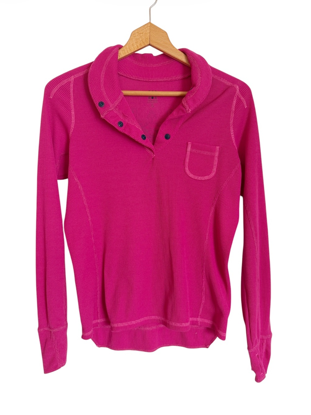 Title Nine Ribbed Waffle Knit Pink Tribal Print Thermal Henley Top size S